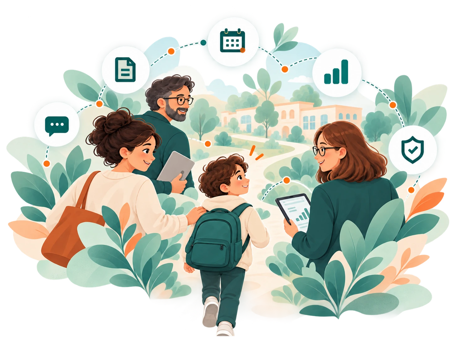 Illustration du parcours de terrain avec un jeune et des professionnels reliés par les principaux outils de suivi